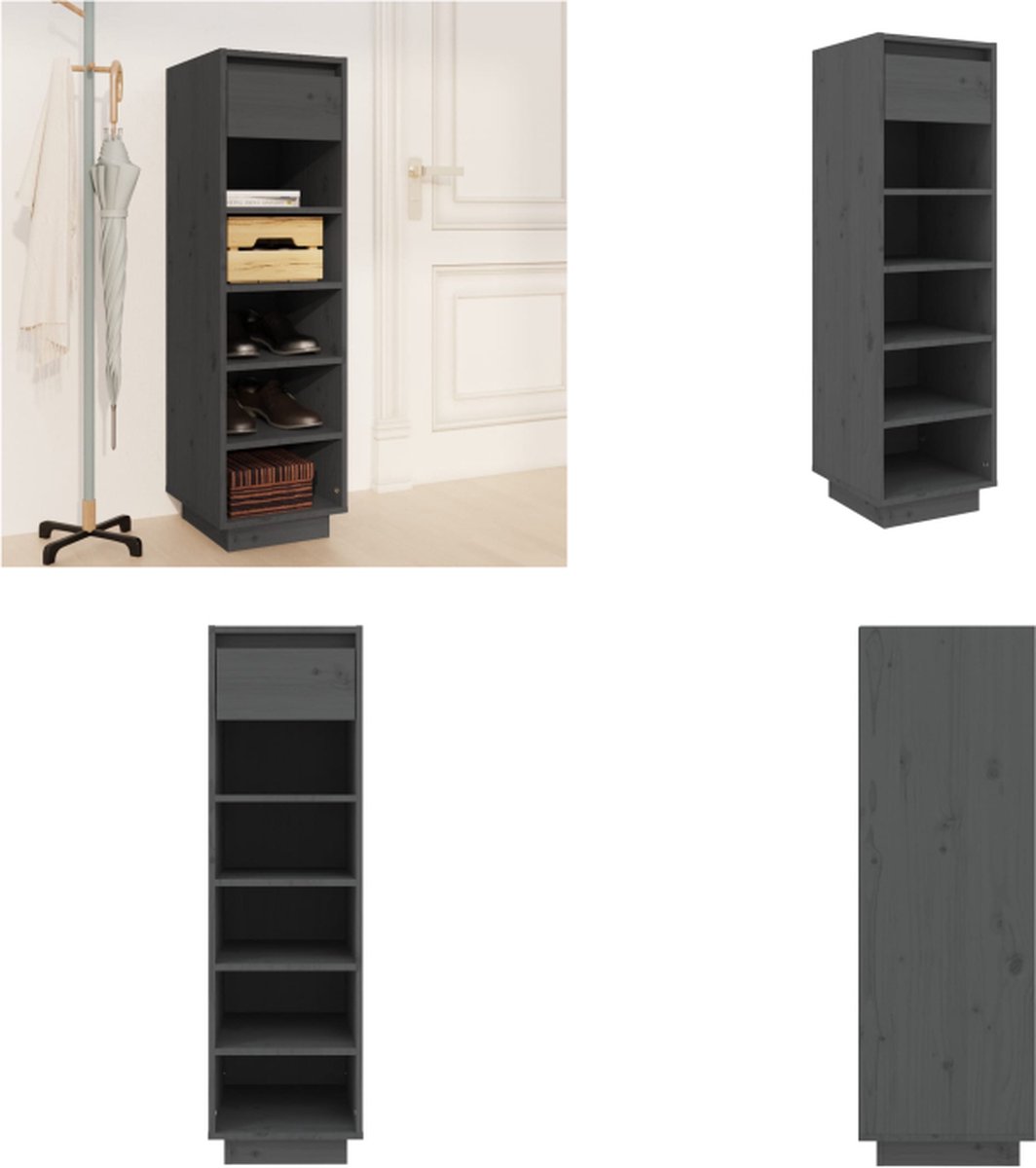 vidaXL Schoenenkast 30x34x105 cm massief grenenhout grijs - Schoenenkast - Schoenenkasten - Schoenenrek - Opbergkast (8721114780689)