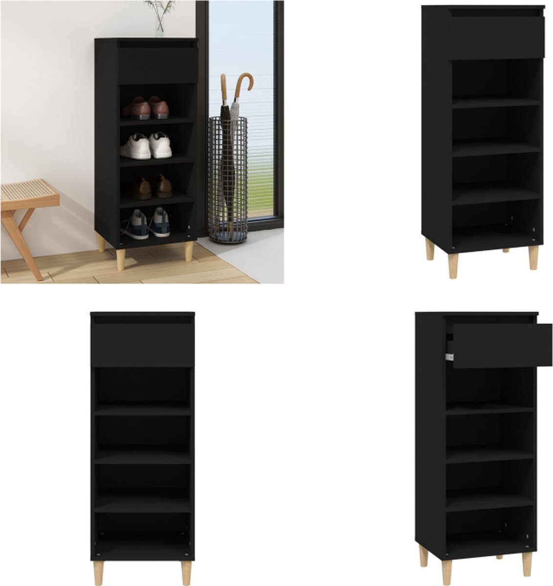 vidaXL - Schoenenkast - 40x36x105 - cm - bewerkt - hout - zwart (8720287224617)