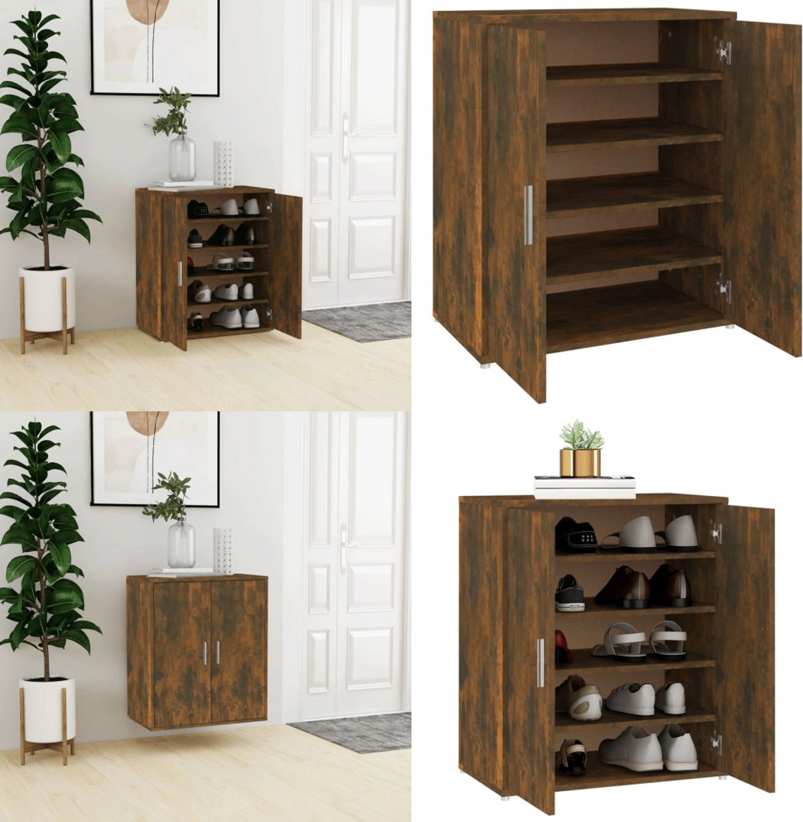 vidaXL Schoenenkast 60x35x70 cm bewerkt hout gerookt eikenkleurig - Schoenenrek - Schoenenrekken - Opbergrek Voor Schoenen - Schoenenstellage (8721114681689)