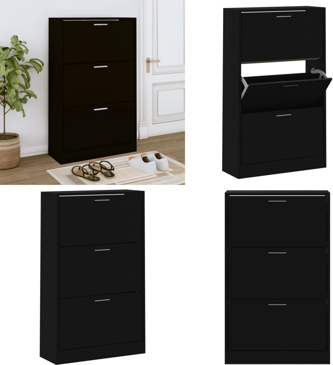 vidaXL Schoenenkast 63x24x103 cm bewerkt hout zwart - Schoenenrek - Schoenenrekken - Opbergrek Voor Schoenen - Schoenenstellage (8721114745077)