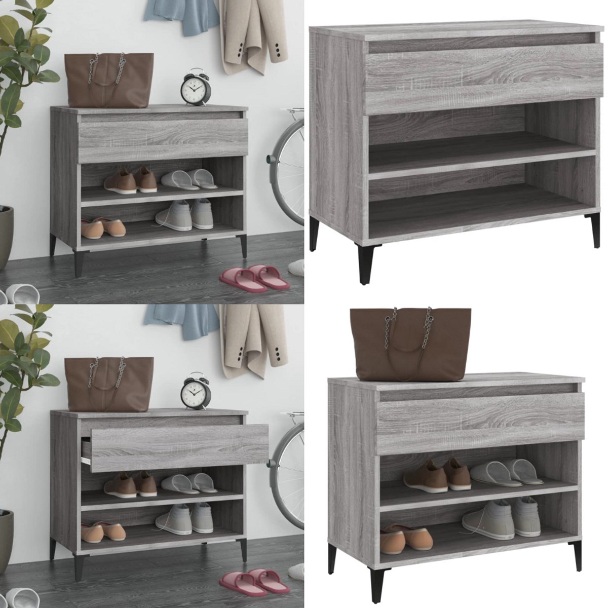 vidaXL Schoenenkast 70x36x60 cm bewerkt hout sonoma grijs - Schoenenrek - Schoenenrekken - Opbergrek Voor Schoenen - Schoenenstellage (8262611267414)