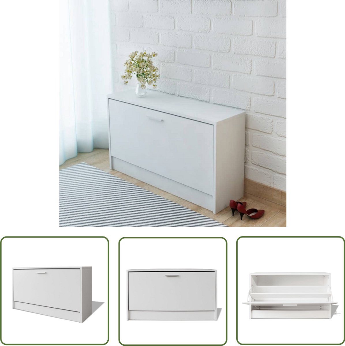 vidaXL Schoenenkast - 80x24x45 cm - Wit - MDF Hout Eetkamerstoel - Salontafel - Houten Tafel - Eethoek Meubilair - Modern Tafellamp (8323129517061)