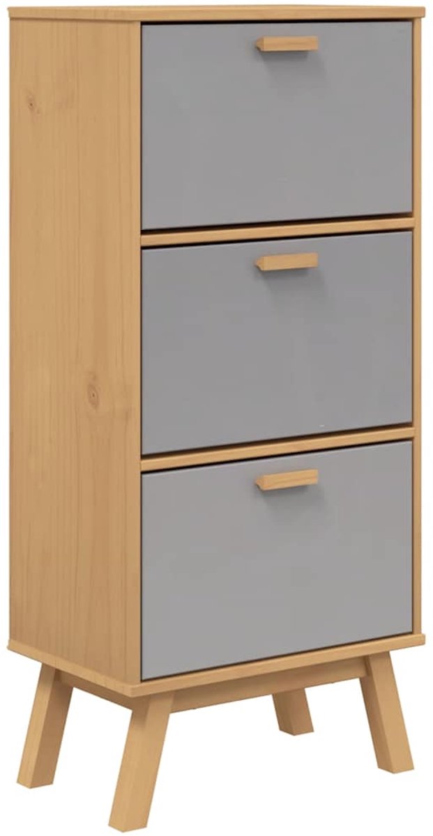 vidaXL - Schoenenkast - OLDEN - 55x35x120 - cm - grenenhout - grijs - en - bruin (8721012133907)