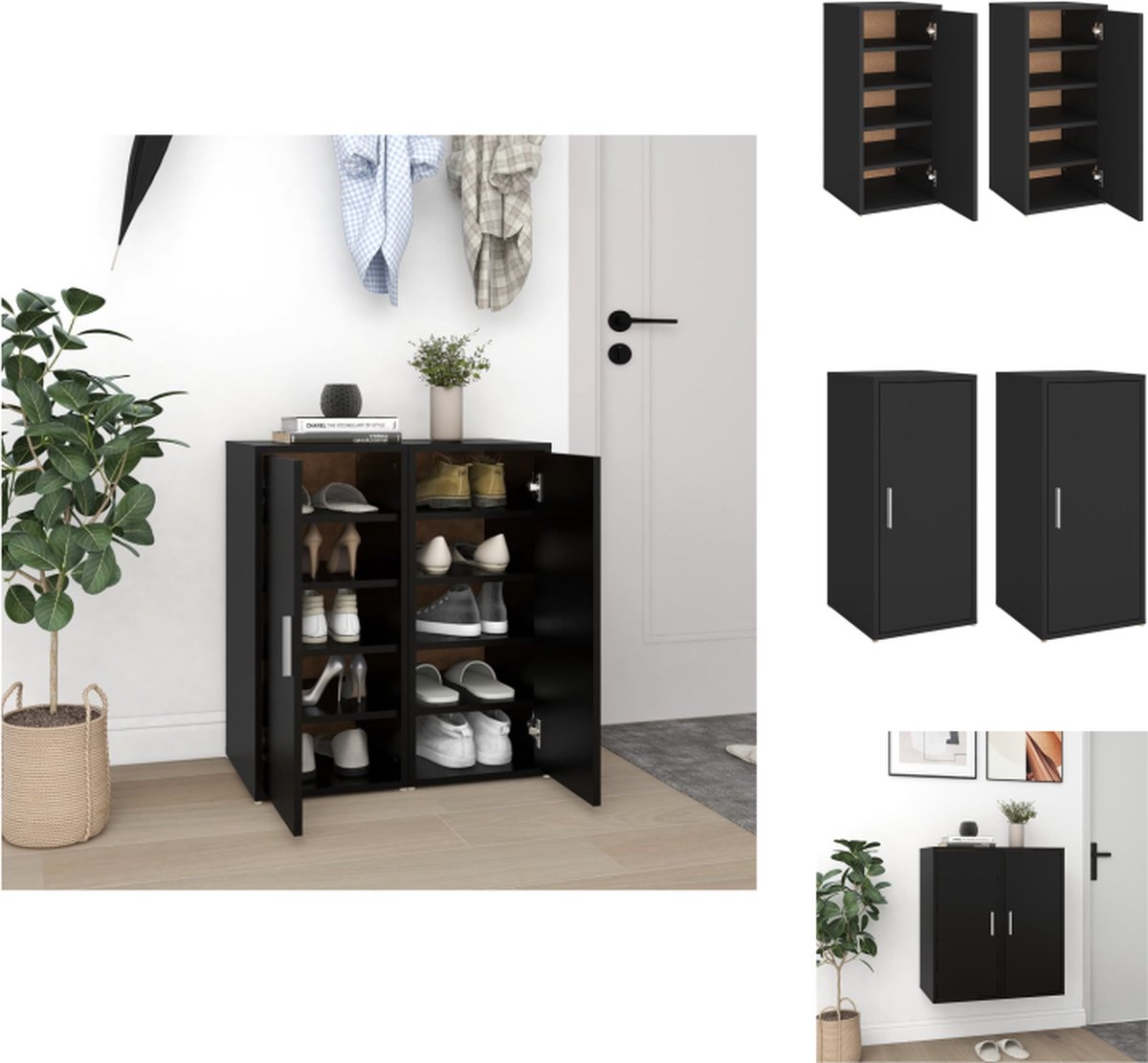 vidaXL Schoenenkast - Schoenenkasten - Schoenenopbergers - Schoenenopbergers - Schoenenkasten 2 st 32x35x70 cm spaanplaat zwart (8721096755682)