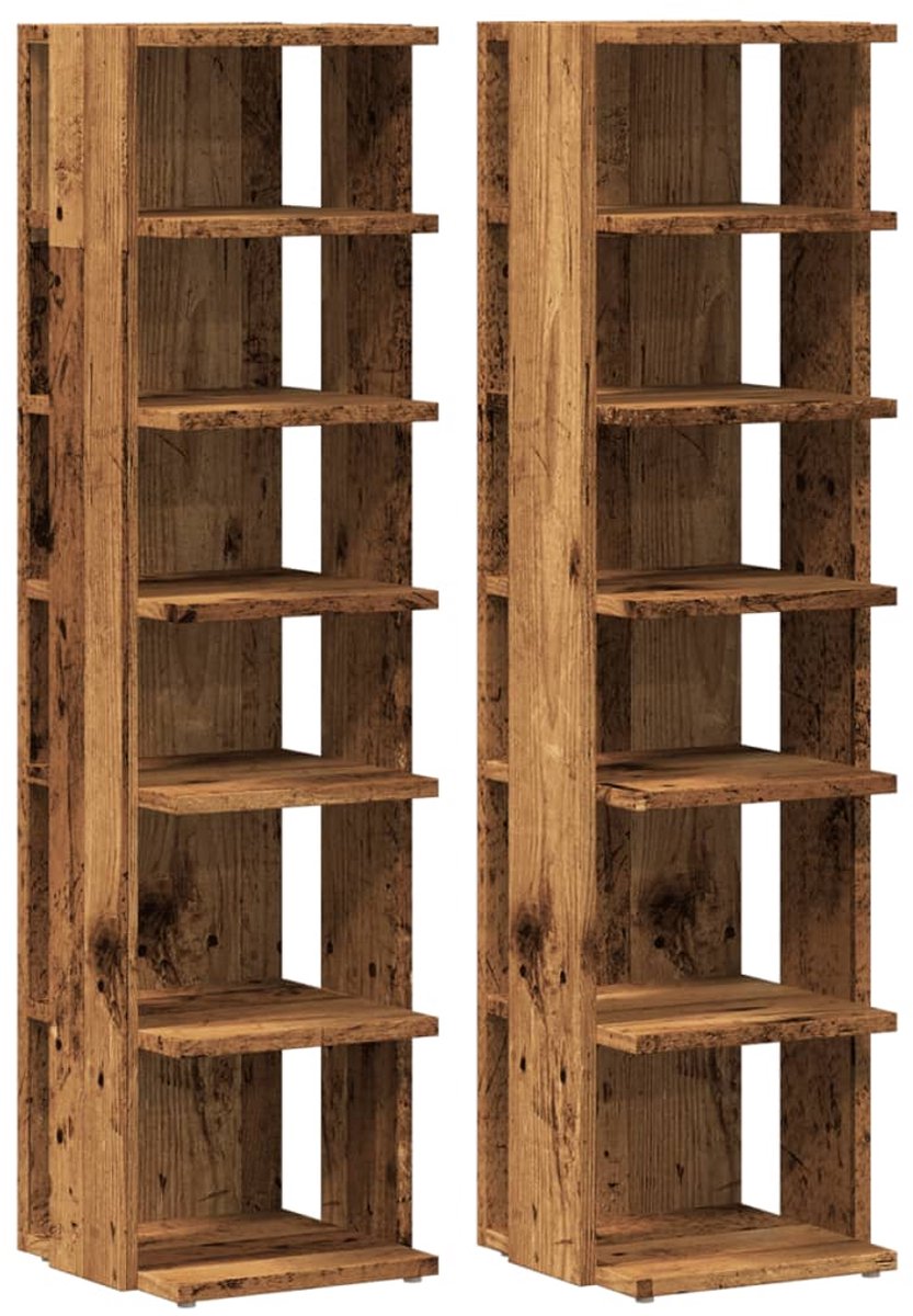 vidaXL - Schoenenkasten - 2 - st - 28x27x102 - cm - bewerkt - hout - oud - houtkleurig (8721158440181)