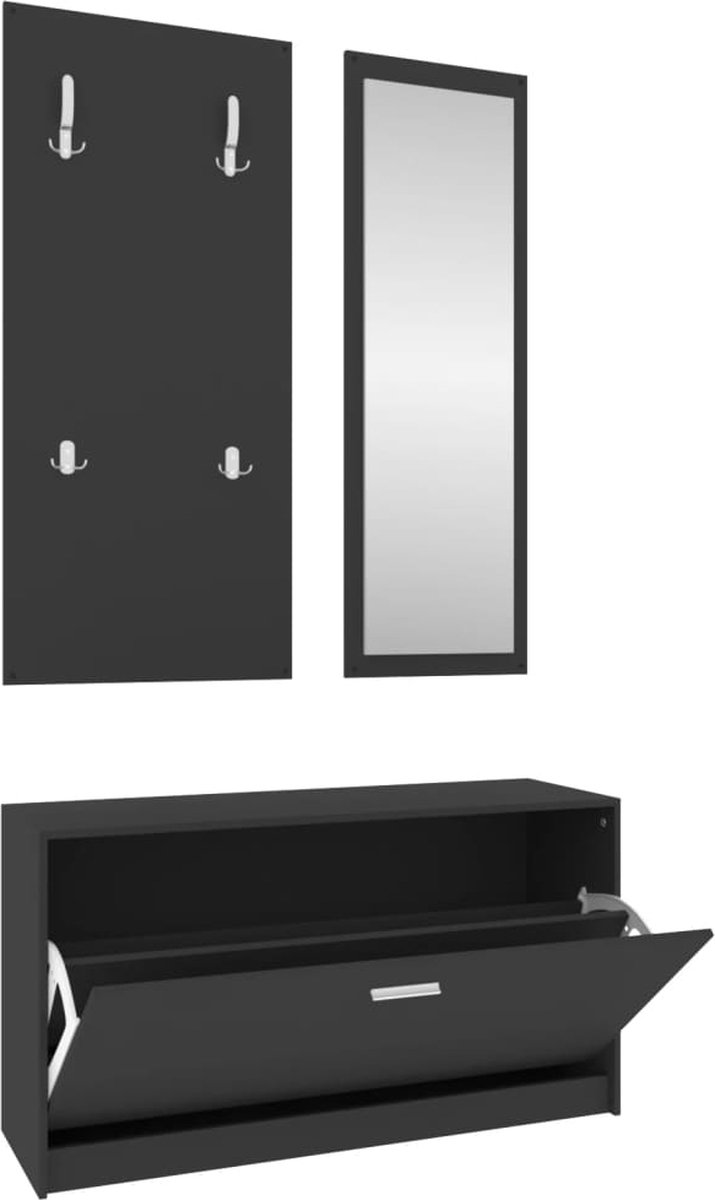 vidaXL Schoenenkastset 3-in-1 - Zwart - Bewerkt hout Schoenenkast - Kastje - Bergruimte - Entreehal - Garderobe (8204638397880)