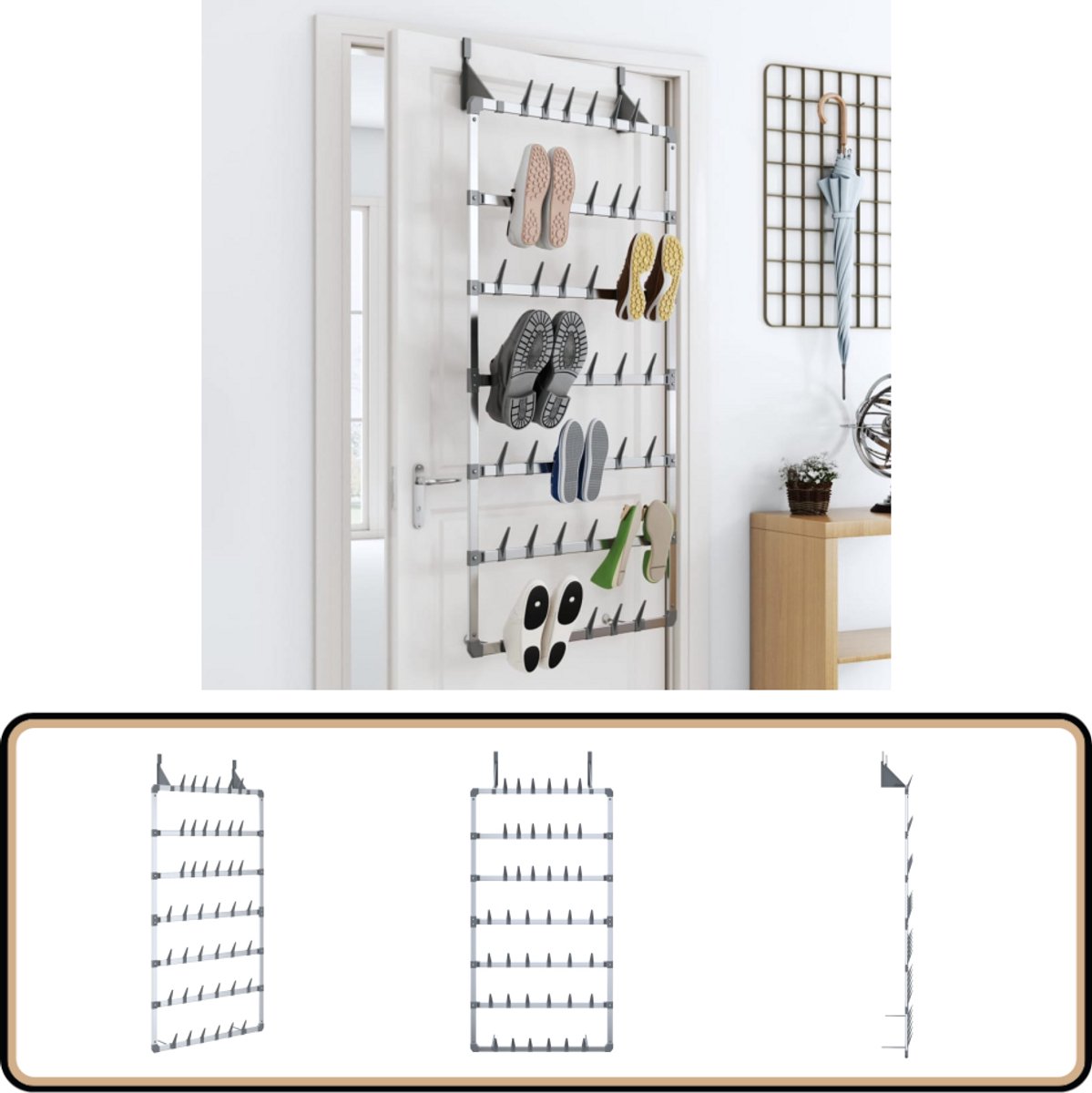 vidaXL Schoenenrek - Hangend - Zilverkleurig - 66x13x139 cm Hangend Schoenenrek - Schoenen Opbergers - Schoenen Kast - Aluminium Schoenenrek - Ruimtesparende Oplossing (8204638493827)