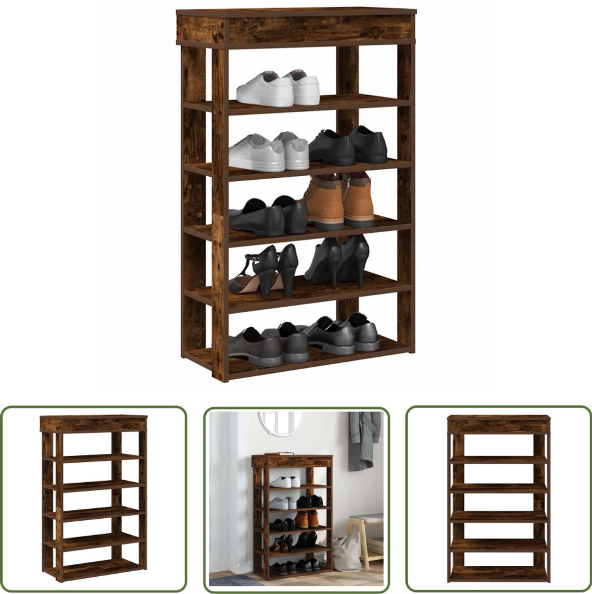 vidaXL Schoenenrek - Schoenenkast - Schoenenrek 60x30x98 cm bewerkt hout gerookt eikenkleurig - Houten Schoenenrek - Opbergkast - Entree Kast (8025340315678)