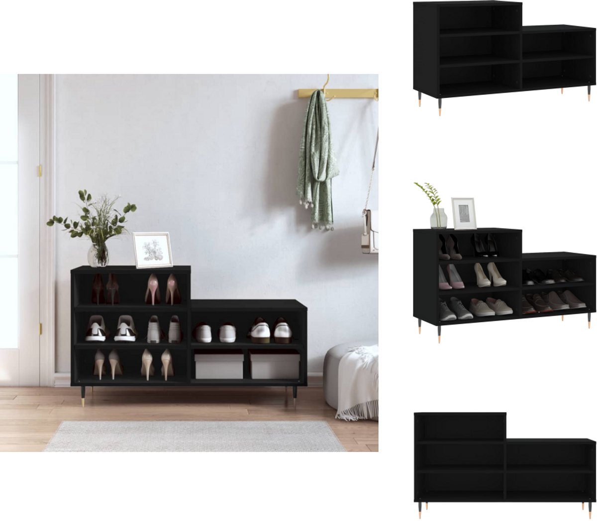 vidaXL Schoenenrek - Schoenenrekken - Opbergrek Voor Schoenen - Schoenenstellage - Schoenenkast 102x36x60 cm bewerkt hout zwart (8051314159160)