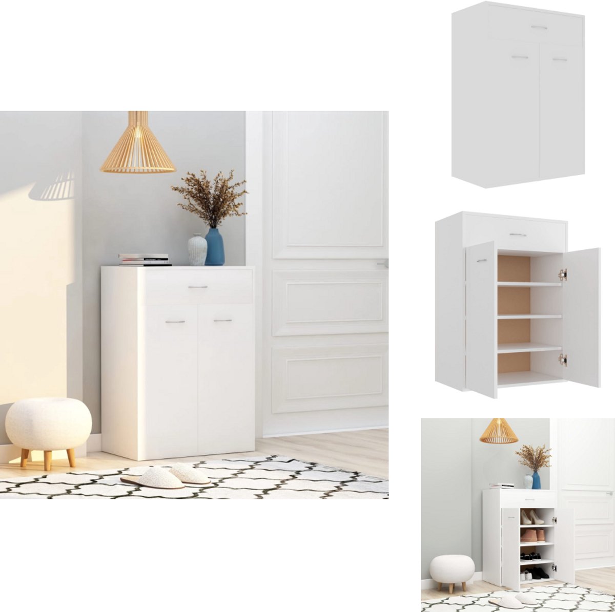 vidaXL Schoenrek - Schoenrekken - Schoenenrek - Schoenenrekken - Schoenenkast 60x35x84 cm bewerkt hout wit (8721032944699)