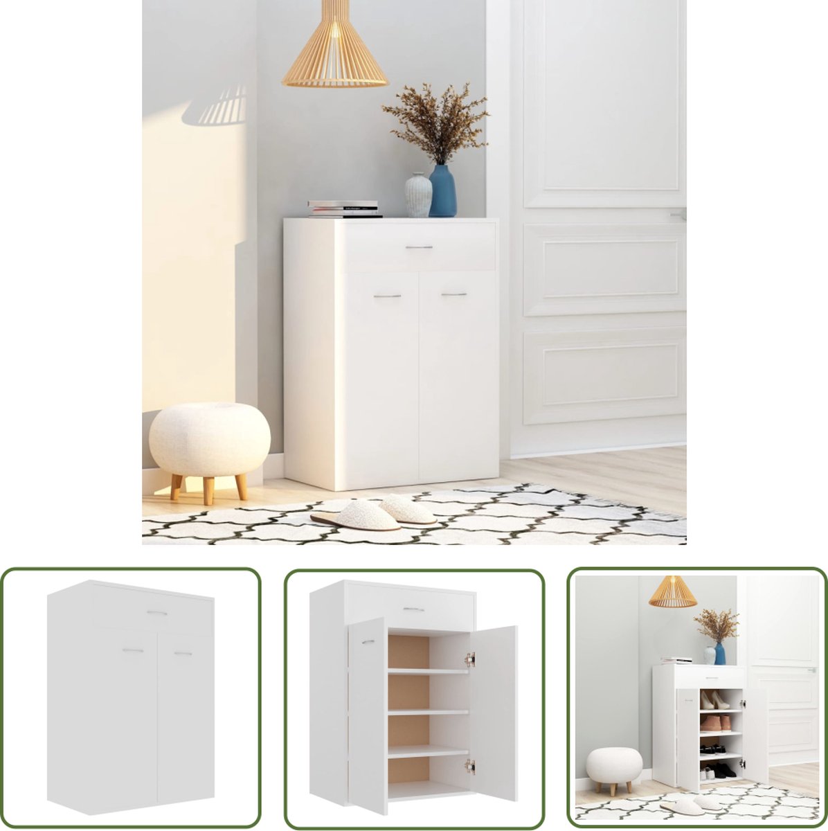 vidaXL Schoenuitlegger - Schoenenkast - Schoenenkast 60x35x84 cm bewerkt hout wit - Houten Schoenenkast - Witte Schoenenkast - Bergruimte (8721031230847)