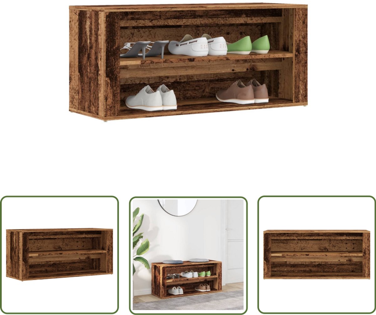 vidaXL Schoenuitlegkast - Schoenenbank - Schoenenbank 100x35x45 cm bewerkt hout oud houtkleurig - Hallenkasten - Vintage Bank - Houten Bank (8026975362419)