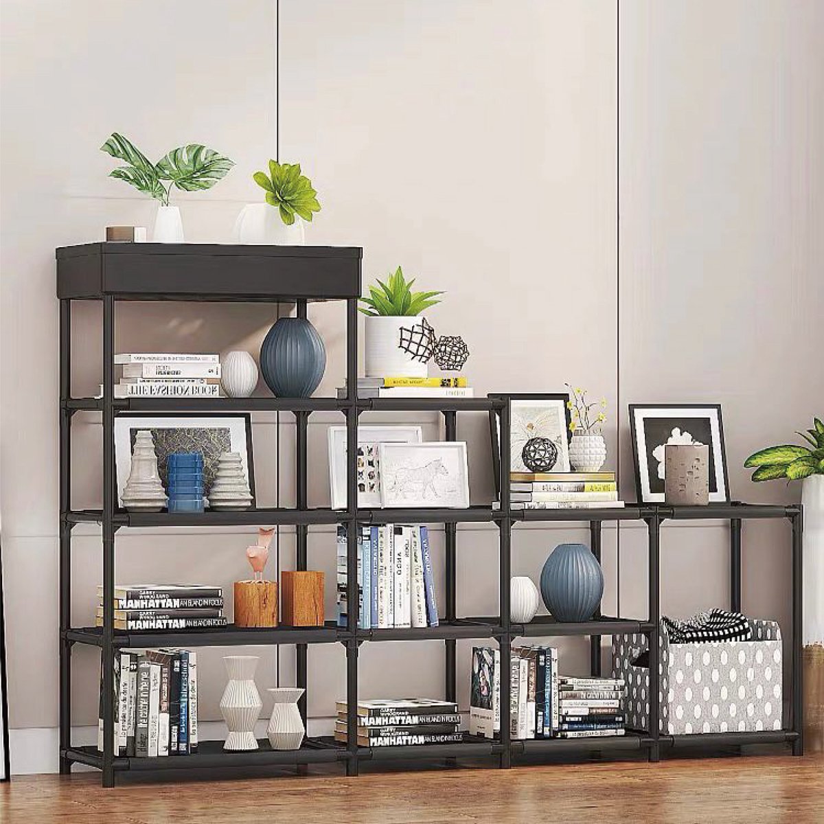 CHIWIN Schoenenrek 5 Laags - Schoenenrek met Opbergmand - Zwart Metaal Schoenenrek voor Hal, Slaapkamer & Woonkamer - 120 x 21,5 x 80 cm - Zwart (0699346008643)