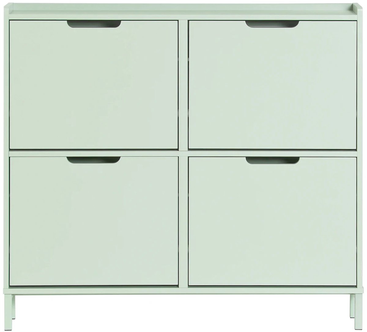 Fubzz Schoenenkast - Smalle Schoenenkast - 4 Klep Schoenenrek - 8 Plank Opbergkast - 100x90x19 cm - Licht Groen MDF Metaal - Ruimtebesparend (8721425490864)