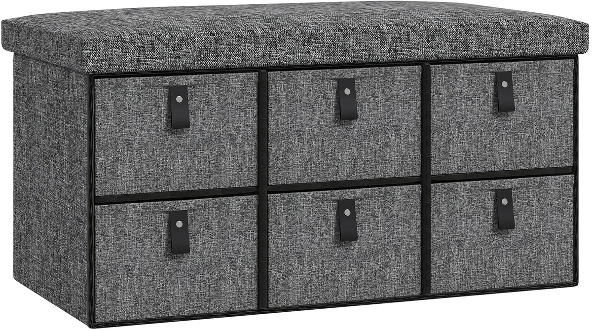 Gestoffeerde Schoenenbank, 6 Schoenenvakken, MDF-Frame, Linnenlook, Grijs (8700001613934)