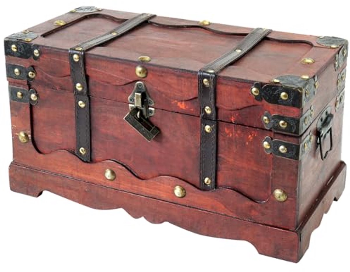 Houten Schatkist met Antiek Slot | 40 x 19 x 22 cm | Vintage Opbergoplossing (6153926726746)