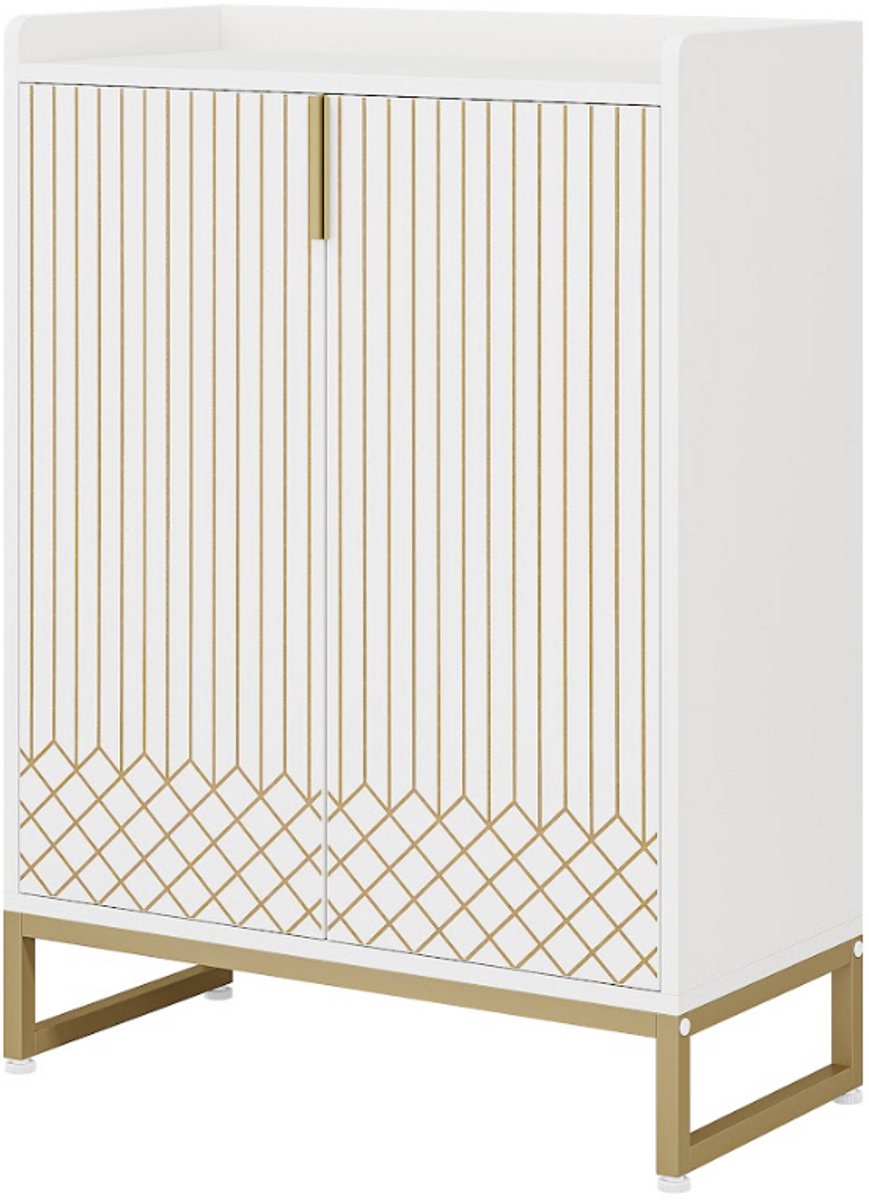 MAZAZU Schoenenkast - Schoenenrek met deuren - Wit/Goud - 73x35x105cm (8720909815124)