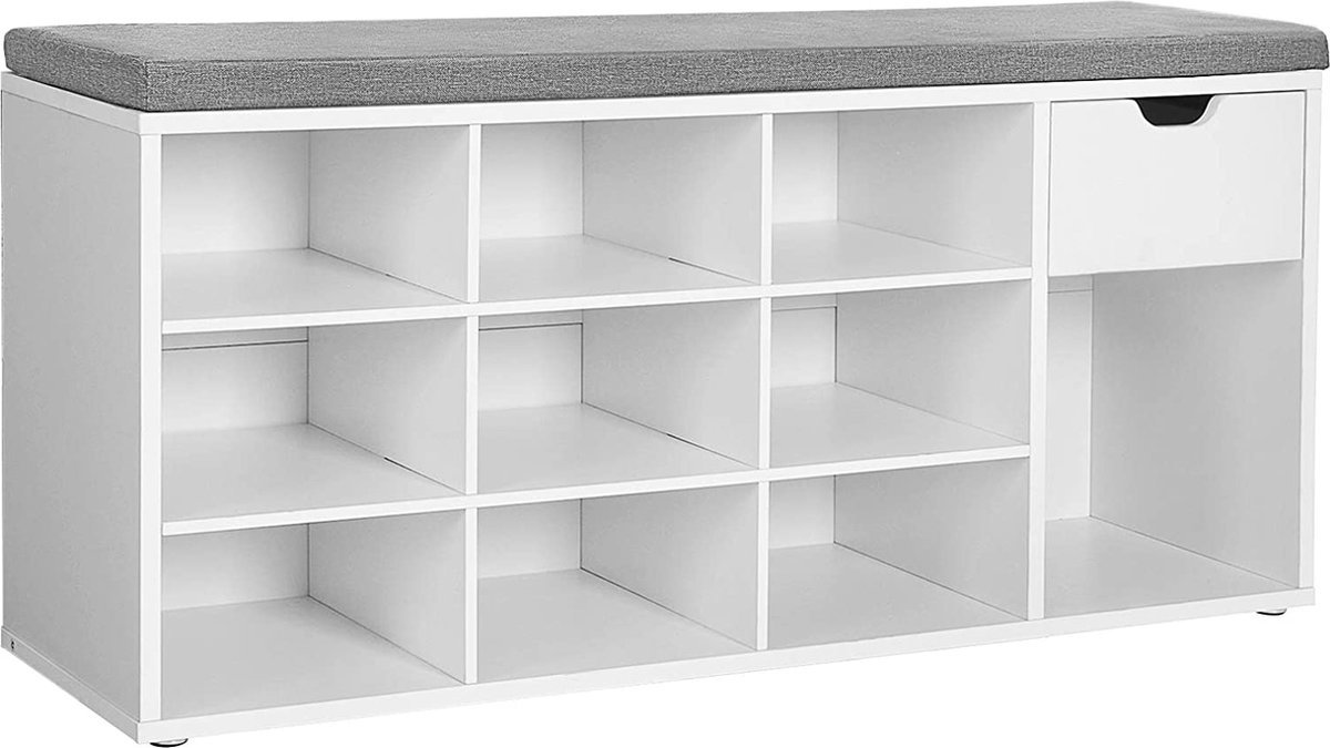 MIRA Home - Schoenenbank - Schoenenopberger - Halbank - Schoenenrek - Wit - Hout - 104x30x48cm (8720813467013)