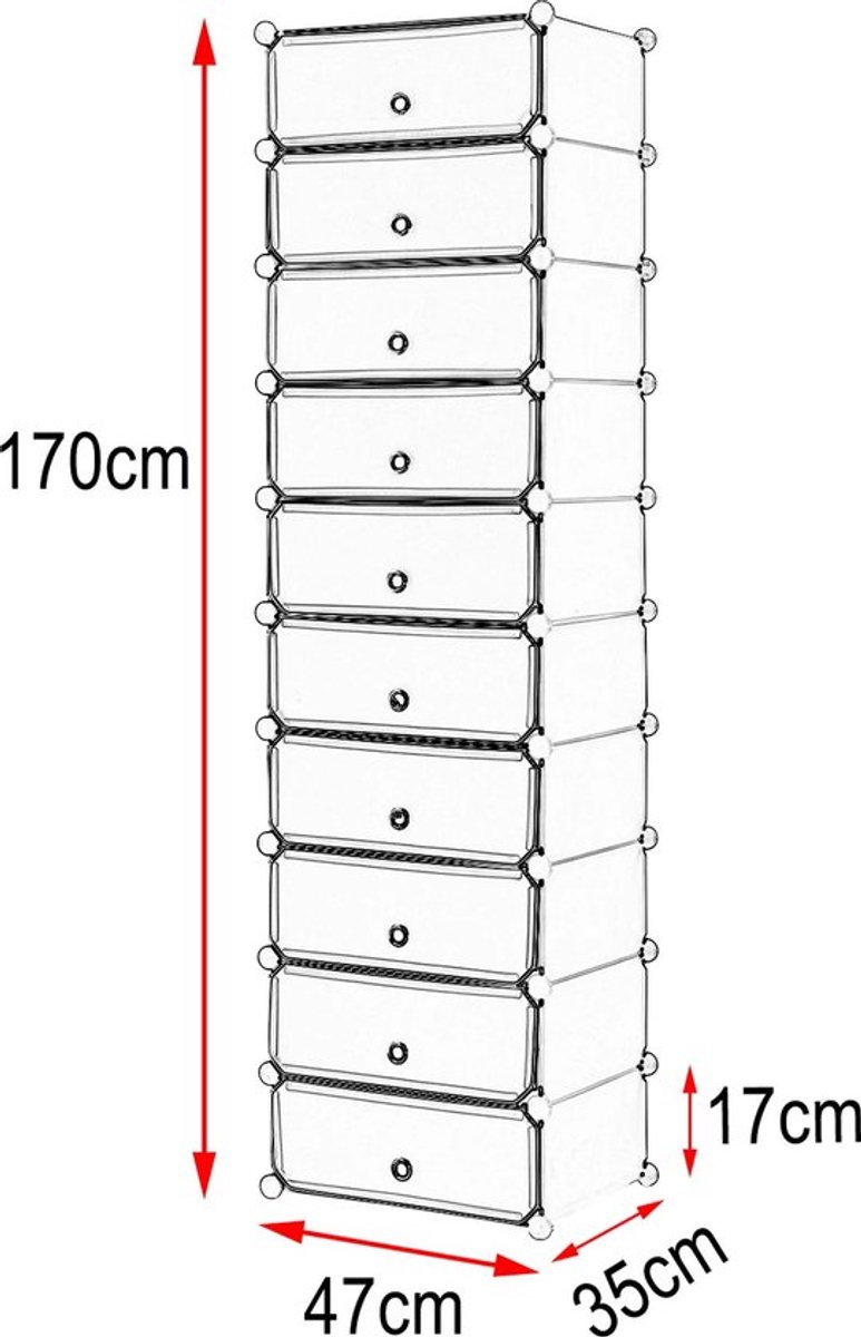 Mercadome® Schoenenrek - Schoenenrek zwart - Schoenenkast - 10 vakken - 170 cm hoog (8785326809811)