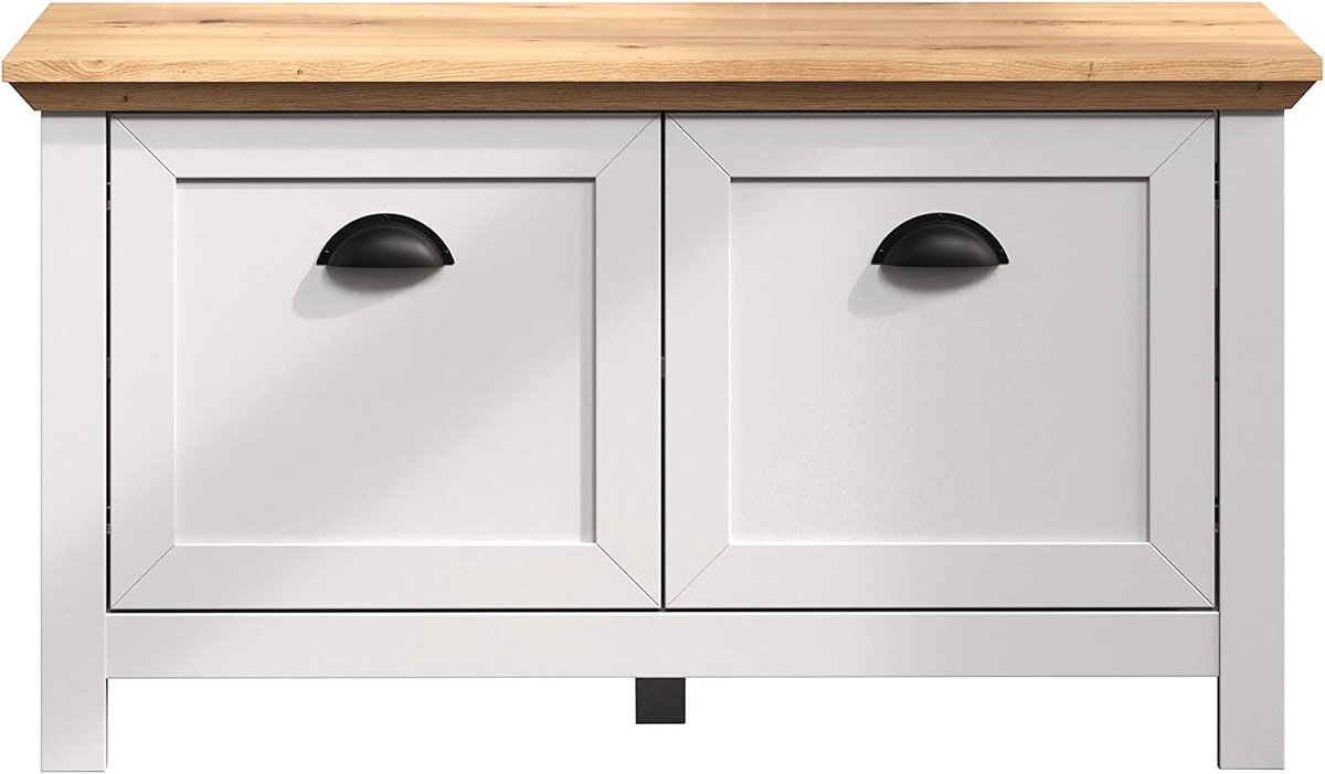 Moderne lichtgrijze garderobebank met opbergruimte en 2 deuren (6154443215225)