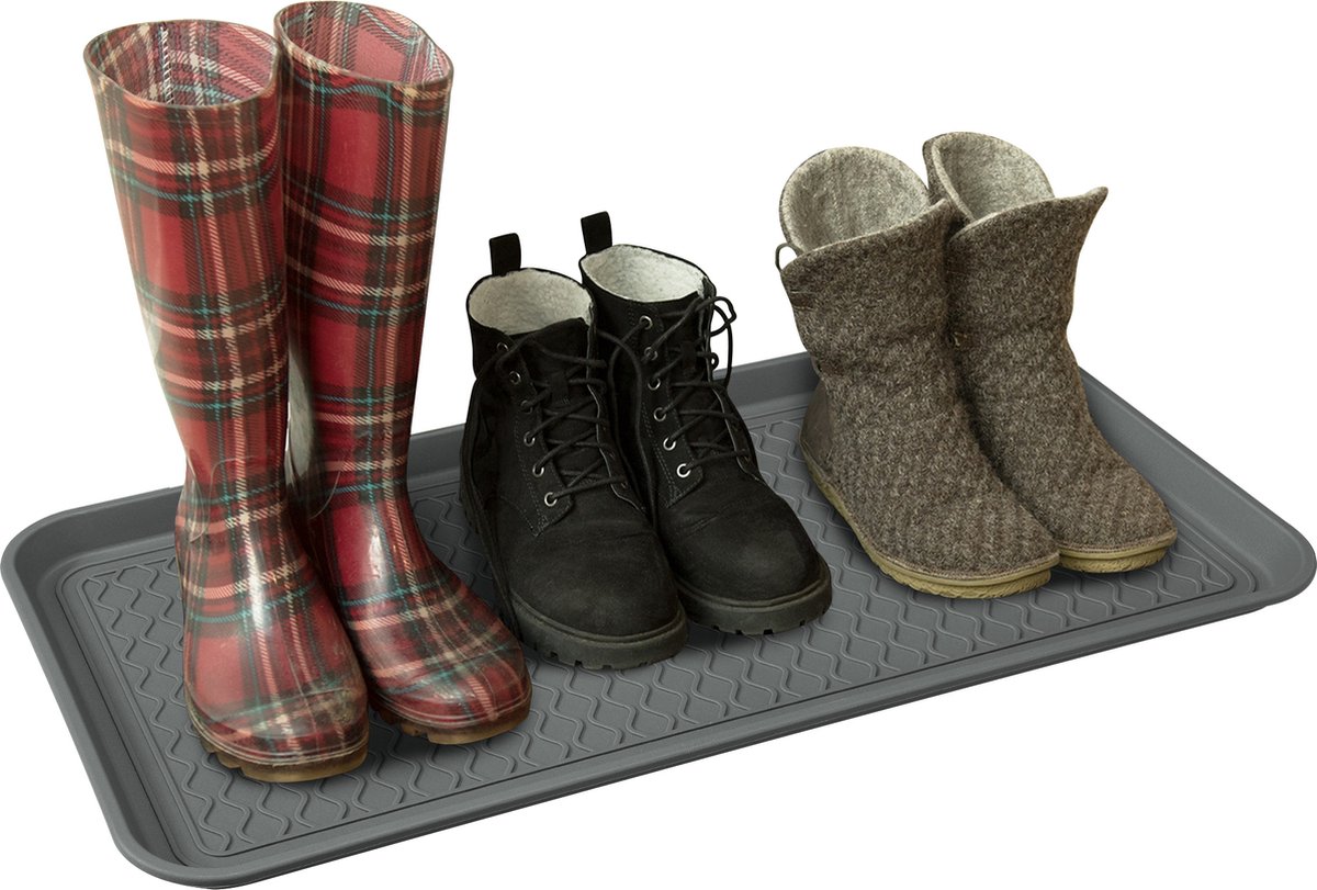 Navaris lekbak voor 5 paar schoenen - Laarzen afdruipmat met profiel - Schoenlekbak - 76 x 38 cm - Als plantenschotel of voerbak onderzetter - Grijs (4067668087596)