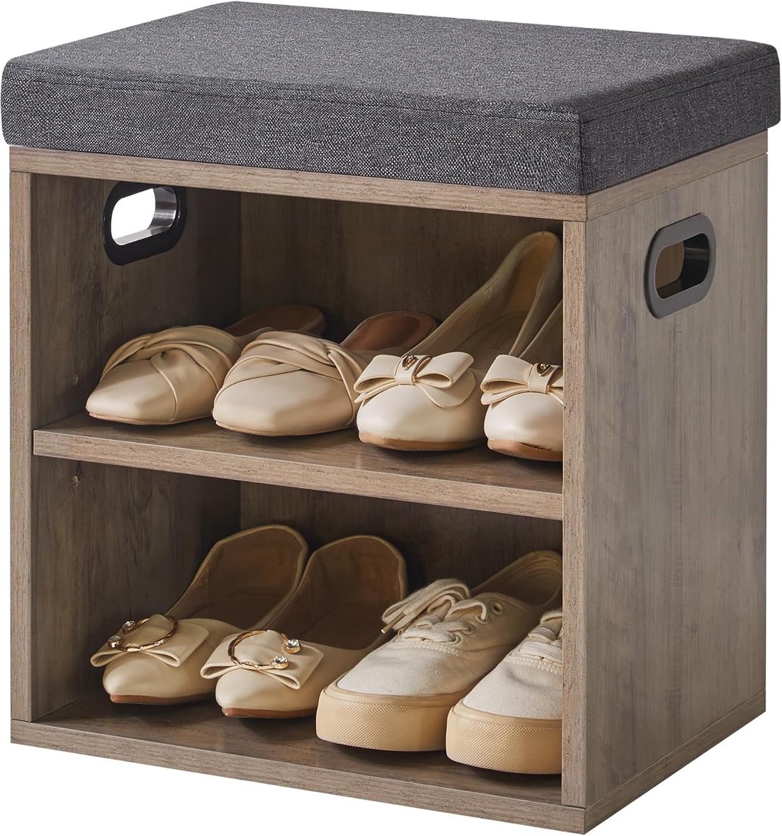 Schoenbank met zitvlak, schoenenkast met zitbank, klein schoenenrek met zitbank, zitbank met opbergruimte voor ingang, hal, slaapkamer, 42H x 39L x 28Wcm, zilvergrijs (6152249883877)