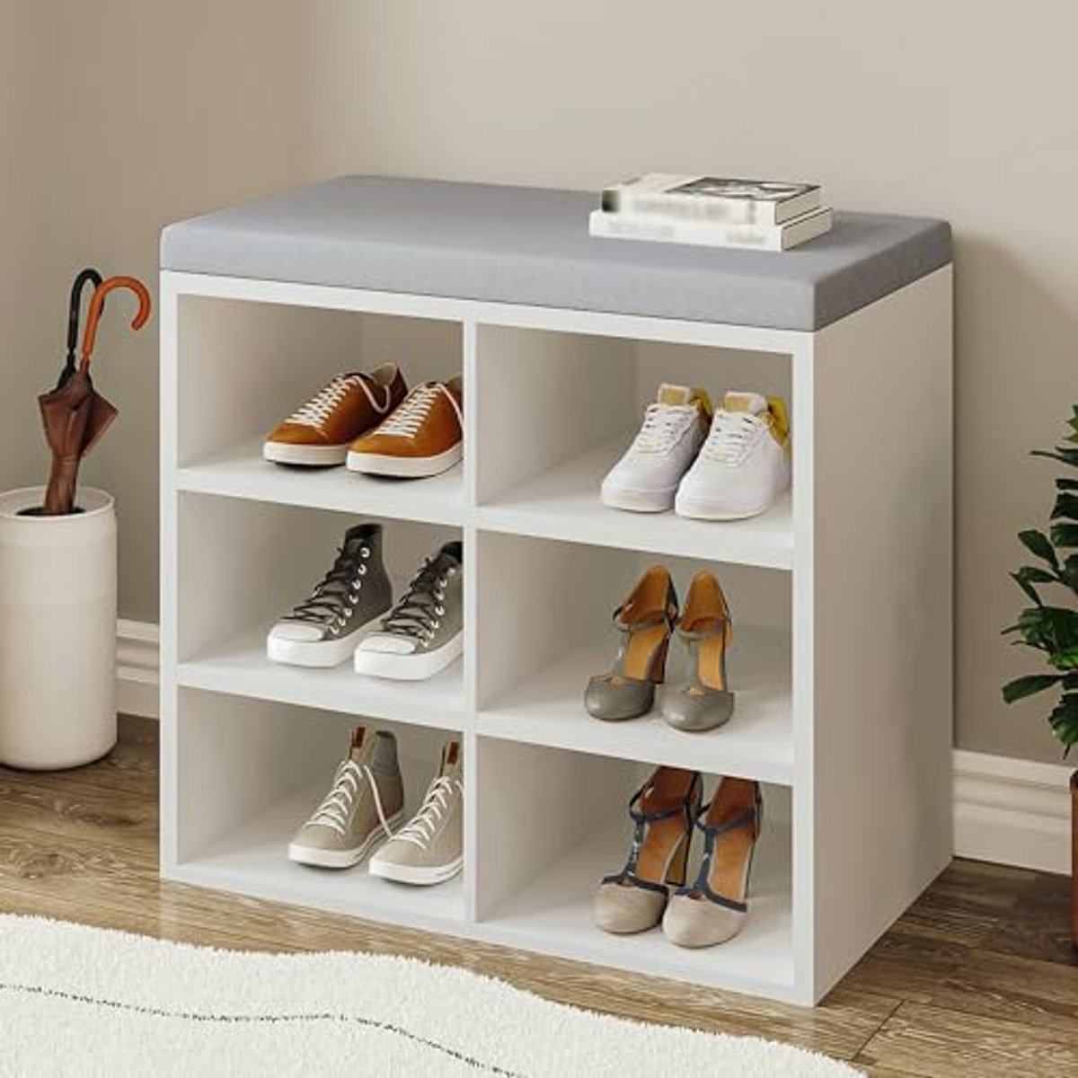 Schoenenbank met Opbergruimte en Zitvlak - 6 Vakken, Verstelbare Planken, Ideaal voor Hal en Woonkamer (6153931680651)