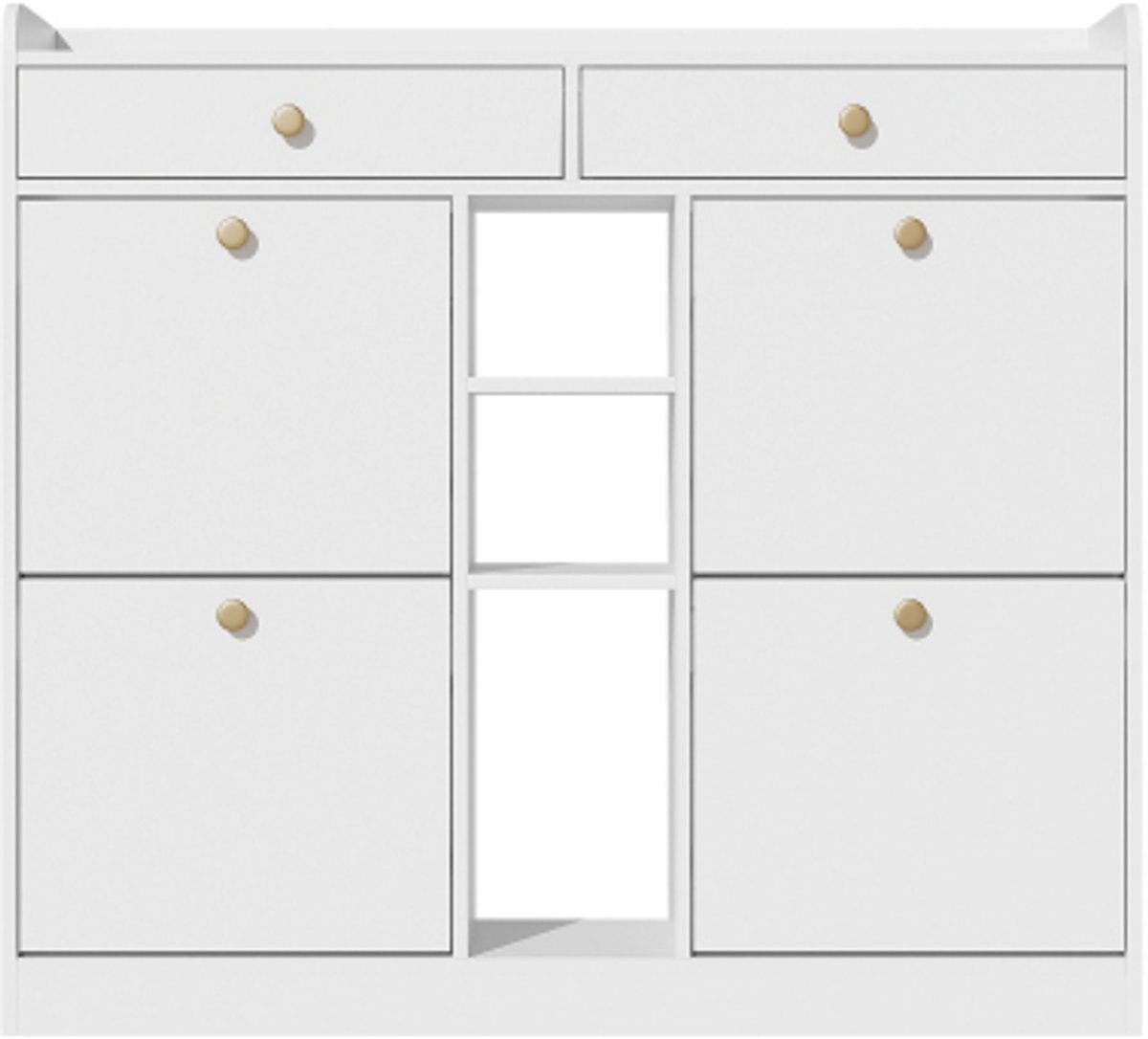 Schoenenkast 110x26x100cm Kast Wit PB Vier Klapdeuren Twee Laden Drie Open Vakken Modern Voor Hal Entree (4255890917891)