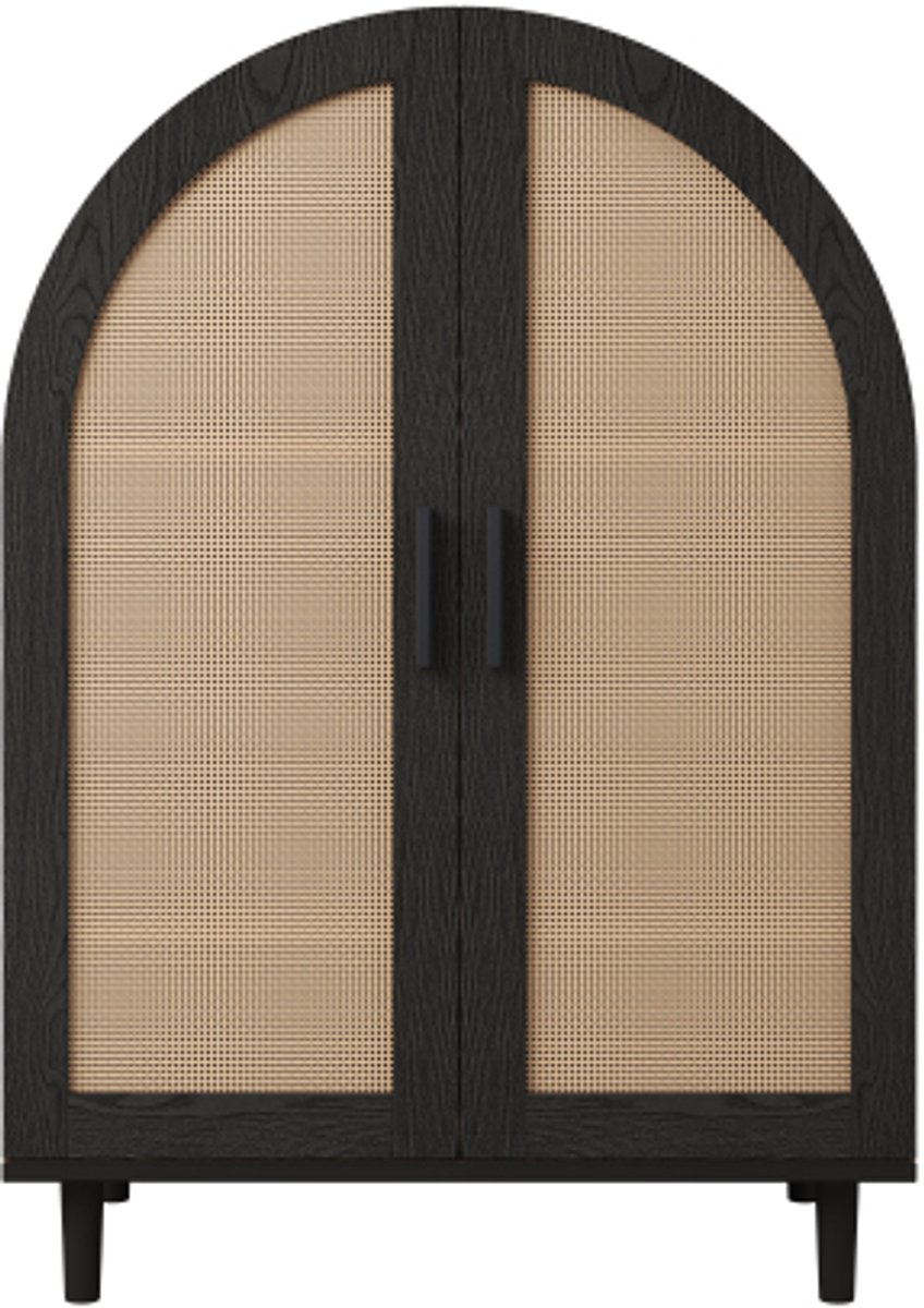 Schoenenkast 70x40x100cm Sideboard Natuur Zwart MDF Doorzichtige Rattan Deuren 3 Planken Modern Ontwerp Voor Hal (4255890917730)