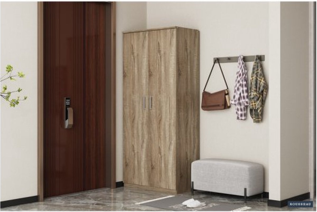 Schoenenkast 'Mike' 2 deuren Sonoma, Spaanderplaat en decor (8720783186044)