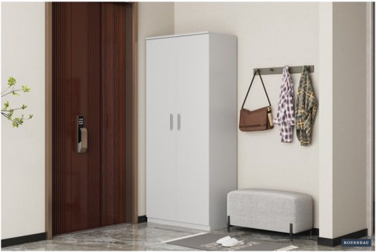 Schoenenkast 'Mike' 2 deuren Wit Spaanderplaat en decor (8720783186037)