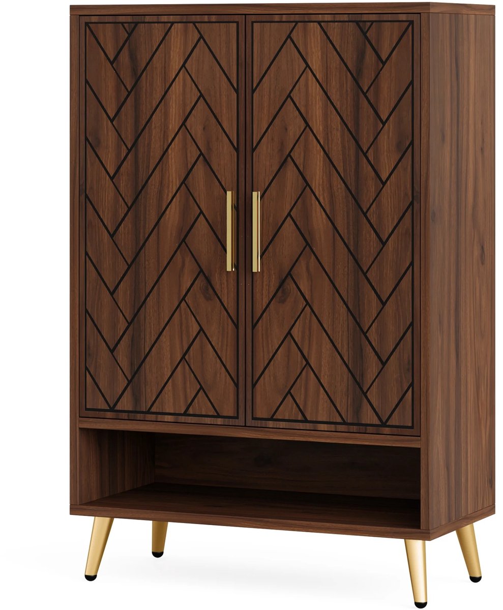 Schoenenkast - Opbergkast - Walnoothout - 6 laags - Schoenenkast met deuren - 75x35x110cm - max. 18 paar schoenen (8721447040740)