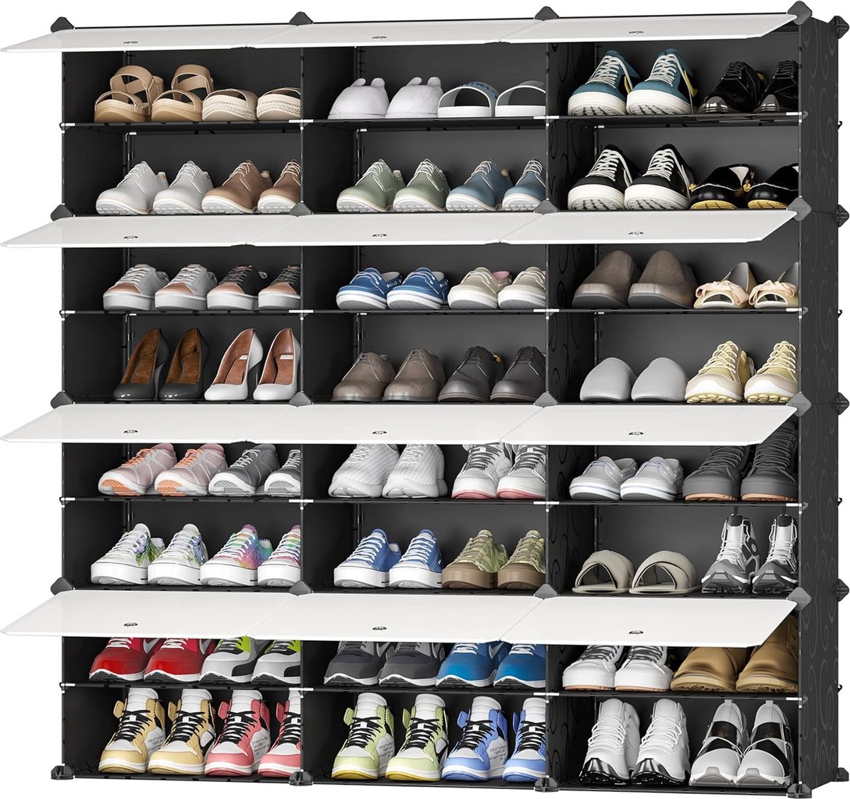 Schoenenkast, Schoenenrek Kunststof, Rechthoekig Schappensysteem, Doe-Het-Zelf Insteekbare Schappen, Opbergrek, Garderobe, Voor Hal, Woonkamer, Metalen Frame, 3 * 8 (6150425546585)