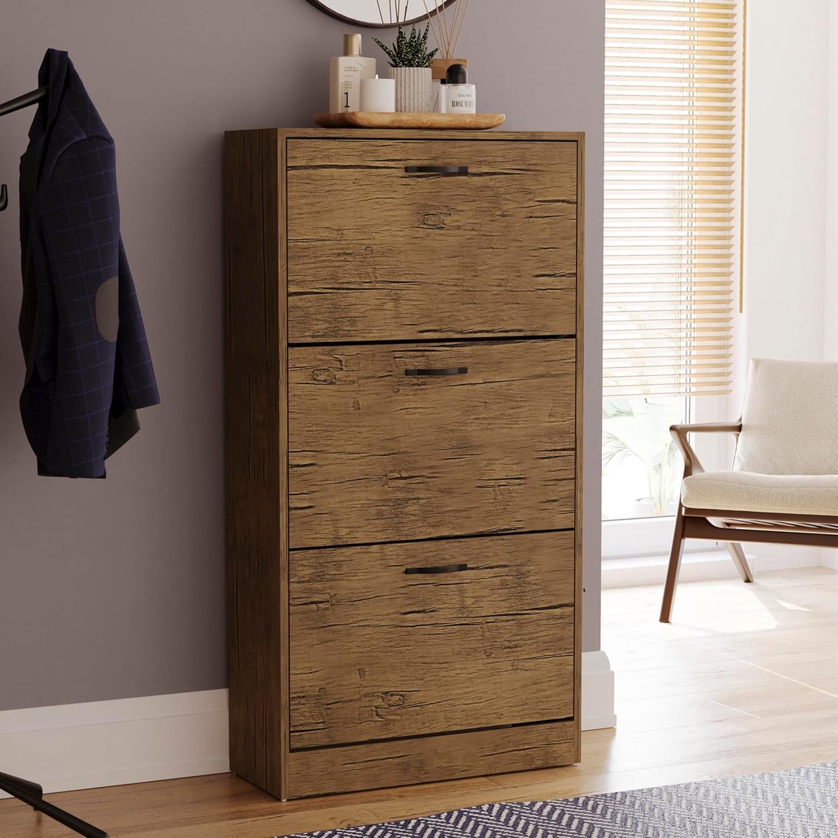 Schoenenkast met 3 lades en verstelbare planken voor optimaal schoenenopslag (8721316431662)