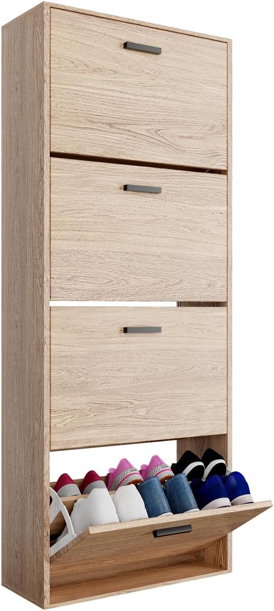 Schoenenkast voor 24 paar - Moderne opbergruimte voor entree of hal - 60 x 24 x 150 cm - Scandinavisch design (8721316455996)