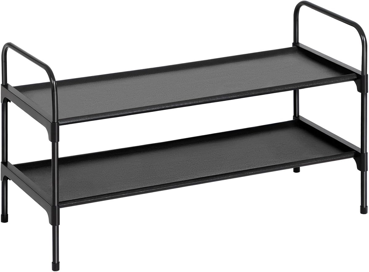 Schoenenrek met 2 niveaus, schoenenopslag, metalen frame, vliesstof, voor 8-10 paar schoenen, schoenenstandaard voor hal, slaapkamer, 70 x 30 x 41,4 cm, ruimtebesparend, zwart (5487569912374)