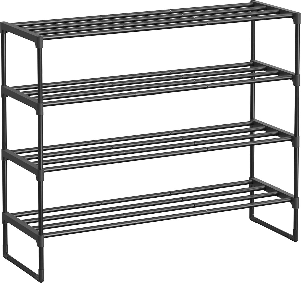 Schoenenrek met 4 niveaus, metalen schoenenrek, schoenenorganizer, rechtop of omgedraaid, voor 20-25 paar schoenen, stapelbaar, hal, 30 x 92 x 75 cm, zwart (5487569912039)