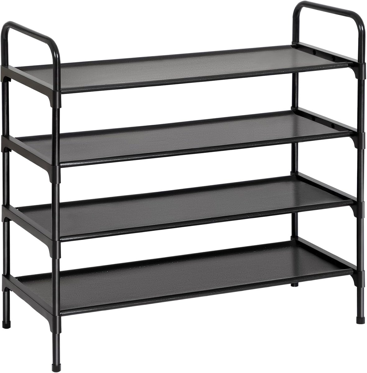 Schoenenrek met 4 niveaus, schoenenopslag, metalen frame, vliesstof, voor 16-20 paar schoenen, schoenenstandaard voor hal, slaapkamer, 70 x 30 x 77,4 cm, ruimtebesparend, zwart (5487569912350)