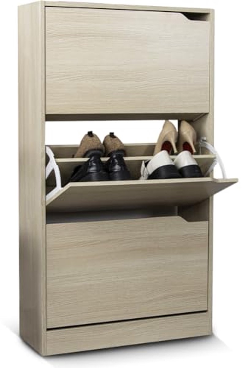 Schoenenrek van MDF-hout met 3 deuren en inklapbare schoenenhouder - Ruimtebesparend en compact ontwerp 63 x 24 x 115 cm (6153925578568)