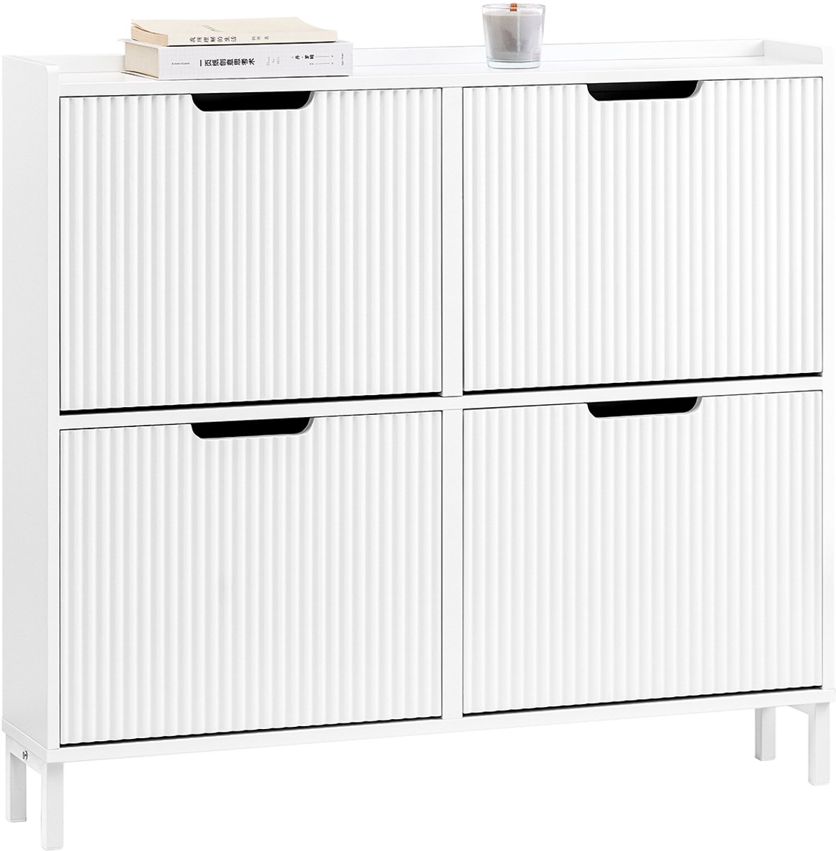 SoBuy FSR177-L-W Schoenenkast Wit - Smal met 4 Kleppen & 8 Planken (4251388631492)
