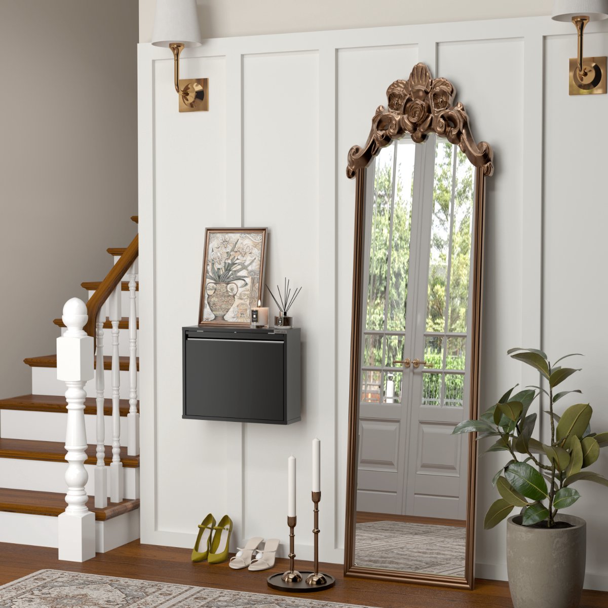 VEEHAUS® - Solea - Schoenenkast zwart - Schoenenrek met 1 Niveaus - Metaal industrieel - 50 x 40 x 15cm -Zwart (8720598052572)