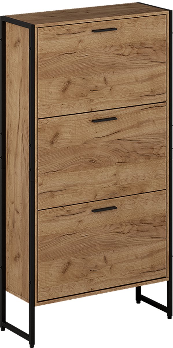 Vicco Folda Schoenklaprek - 63 x 119 cm met 3 kantelcompartimenten Goldkraft eik/zwart (4066731521623)