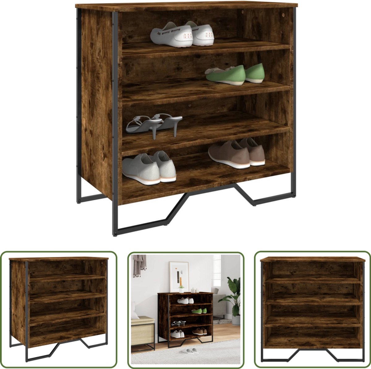 vidaXL Bergruimte - Schoenenkast - Schoenenkast 80x38x78 cm bewerkt hout gerookt eikenkleurig - Houten Schoenenkast - Vintage Schoenenkast - Entryway Furniture (8025340590907)