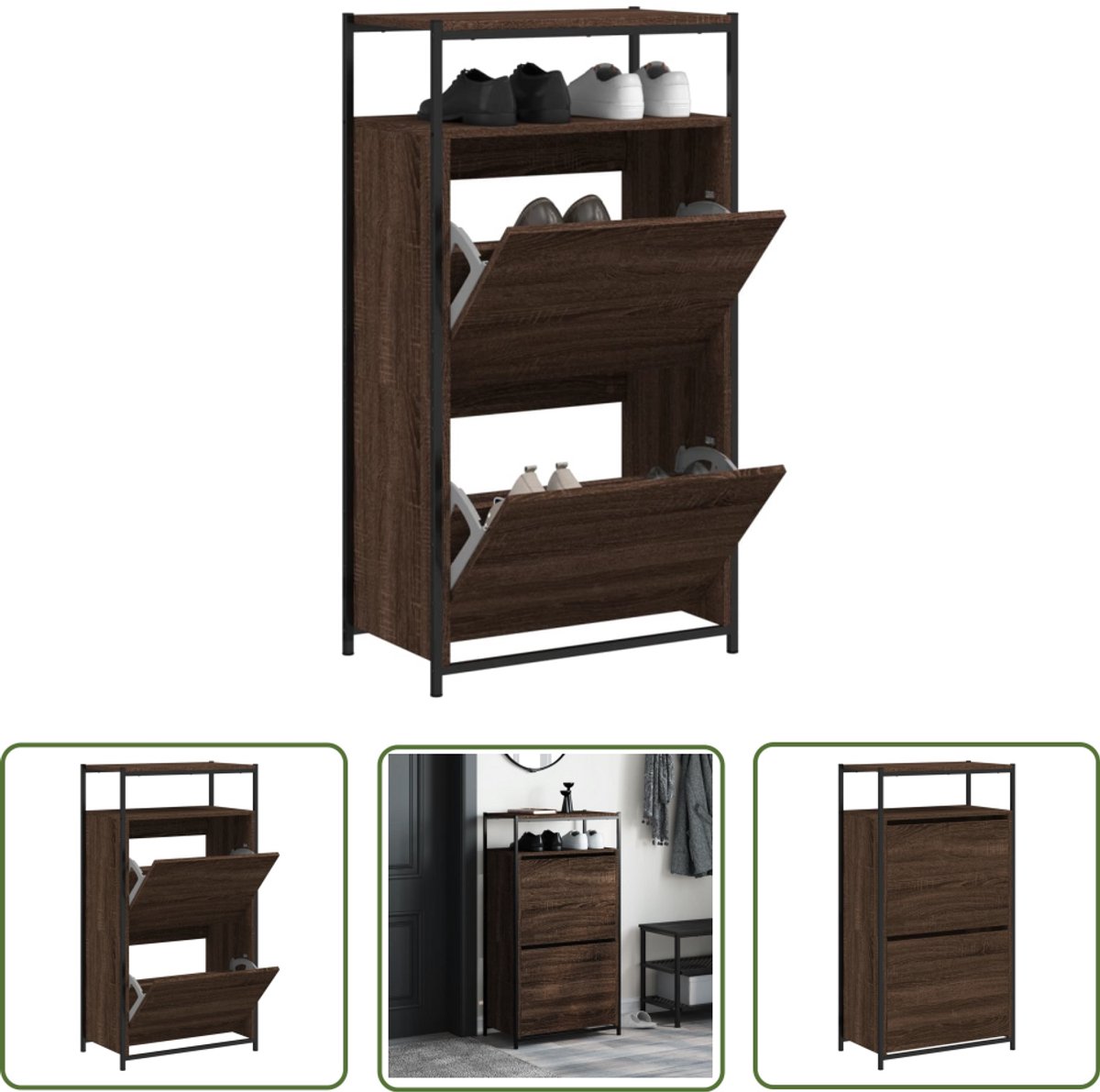 vidaXL Compact - Schoenenkast - Schoenenkast 60x34x112 cm bewerkt hout bruin eikenkleur - Houten Schoenenkast - Bruine Schoenenkast - Schoenenopbergkast (8721194399009)