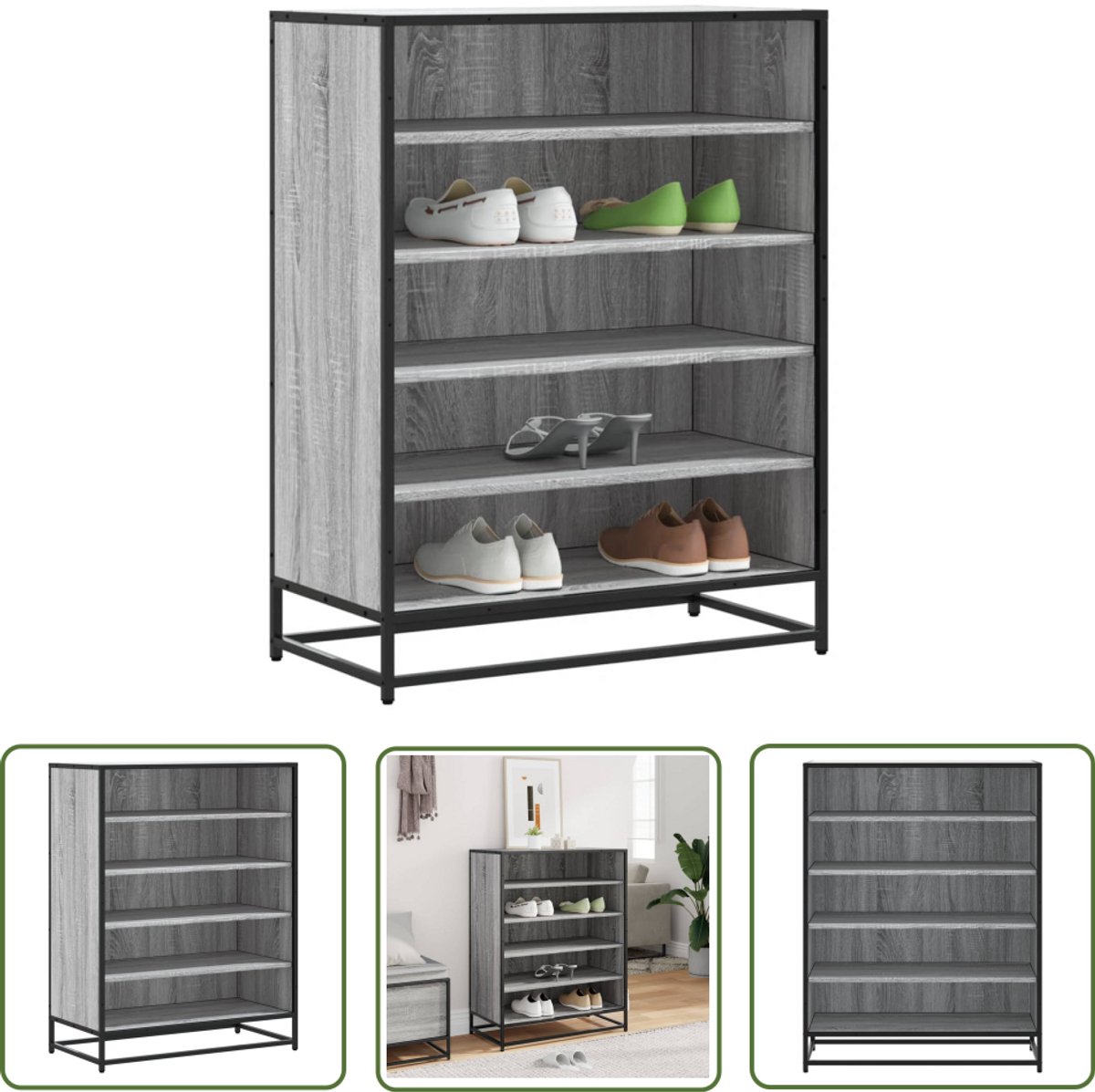 vidaXL Gereedschapset - Dynamische Sleutel - Schoenenkast 75x38x97,5 cm bewerkt hout en metaal grijs sonoma - Mechanica - Klikmechanisme - Torque Wrench (8025340368063)