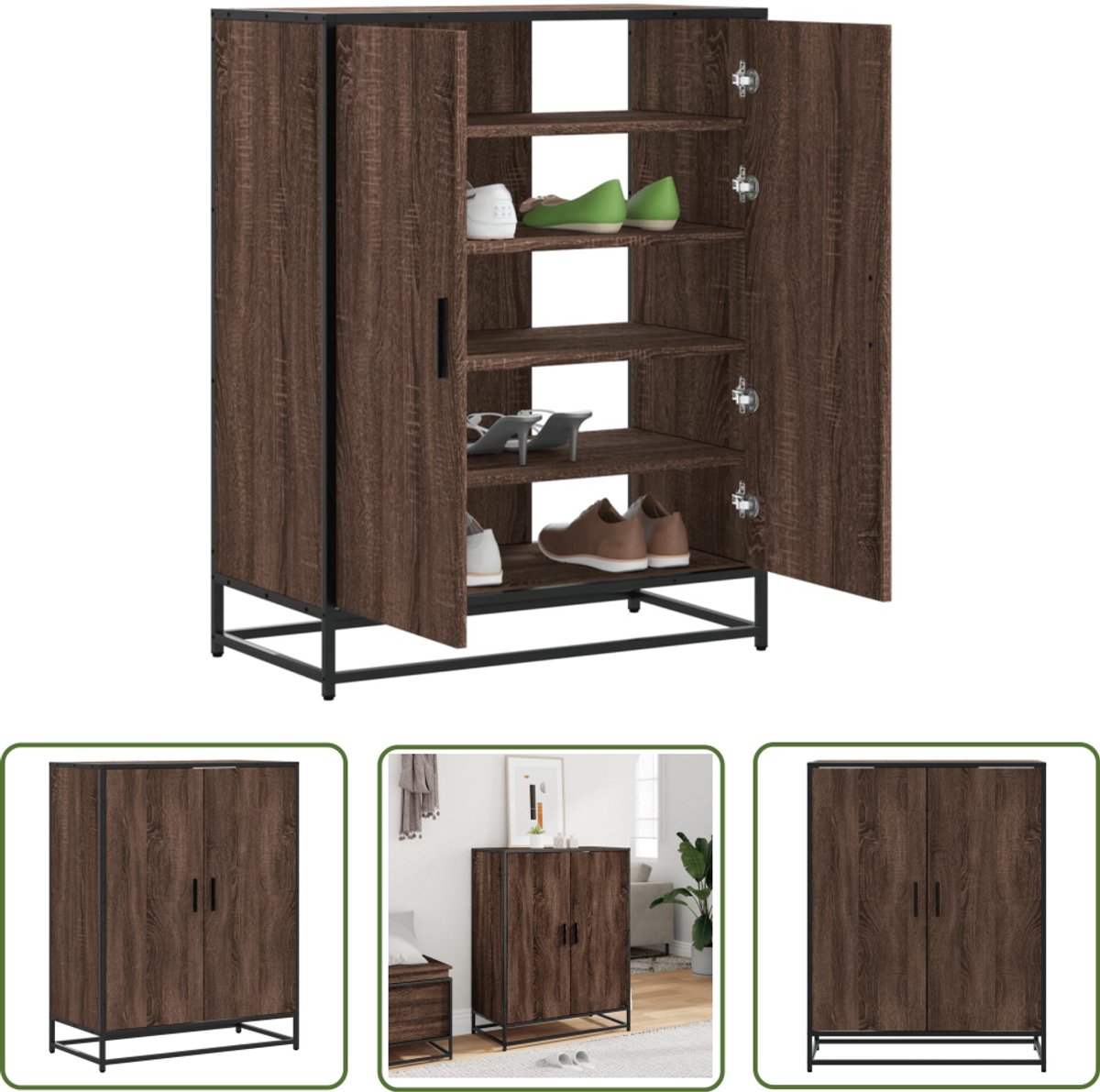 vidaXL Houten Kast - Schoenenkast - Schoenenkast 75x38x97,5 cm bewerkt hout en metaal bruin eiken - Bruine Kast - Bergruimte - Entree Meubel (8019184000029)
