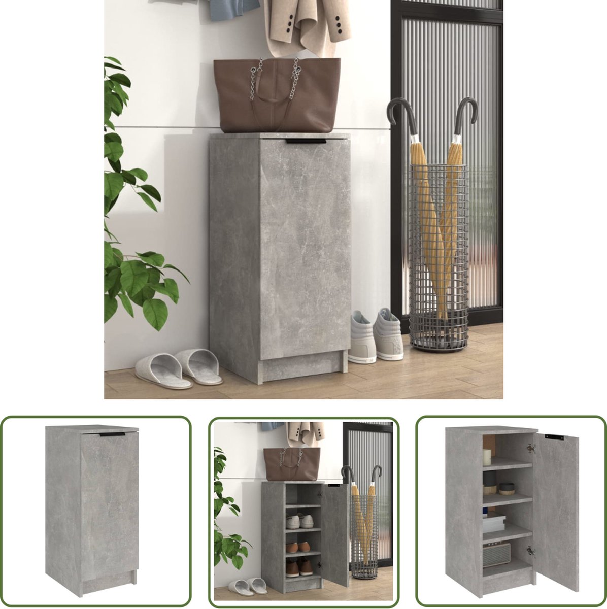 vidaXL Houten Schoenenkast - Schoenenkast - Schoenenkast 30x35x70 cm bewerkt hout betongrijs - Grijze Schoenenkast - Bergruimte - Organisatie (8721032171583)