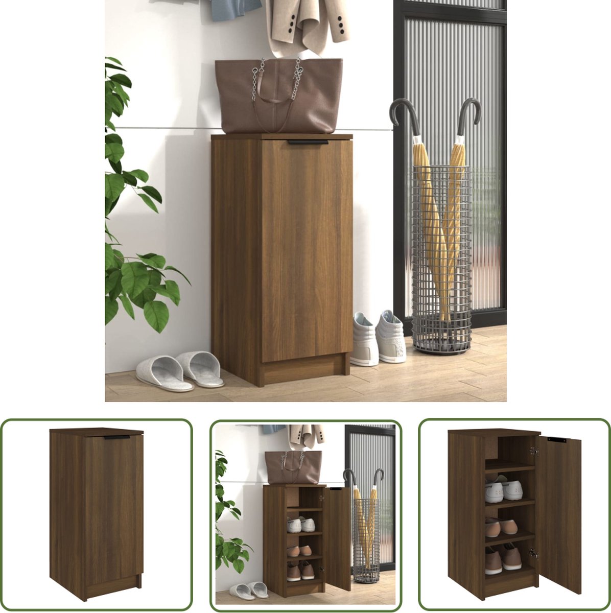 vidaXL Houten Schoenenkast - Schoenenkast - Schoenenkast 30x35x70 cm bewerkt hout bruin eikenkleur - Bruine Schoenenkast - Opbergkast - Schoenuitlegers (8721032250660)