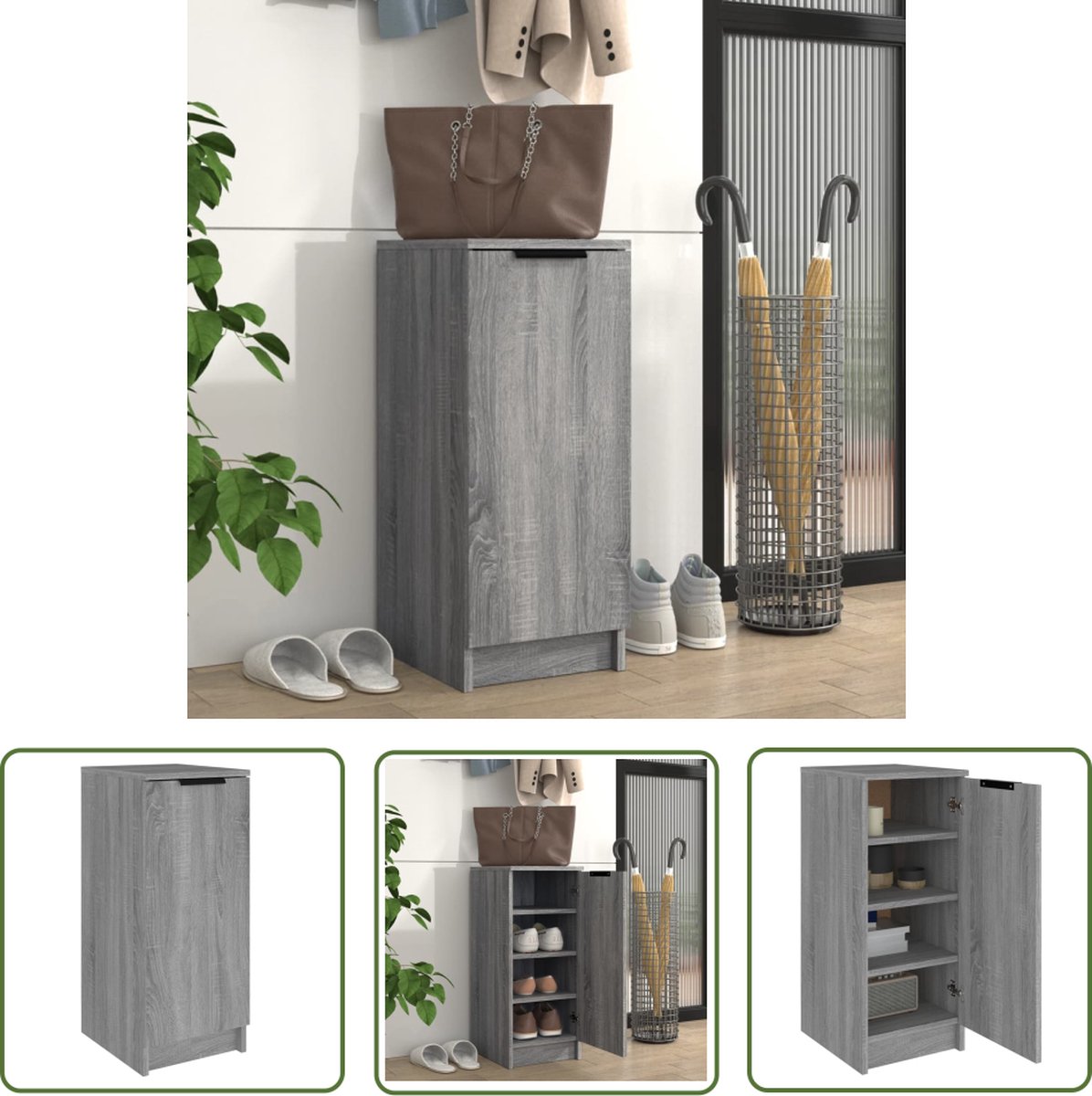 vidaXL Houten Schoenenkast - Schoenenkast - Schoenenkast 30x35x70 cm bewerkt hout grijs sonoma eikenkleurig - Grijze Schoenenkast - Schoenenkast Badkamer - Schoenenkast Slaapkamer (8721032026050)