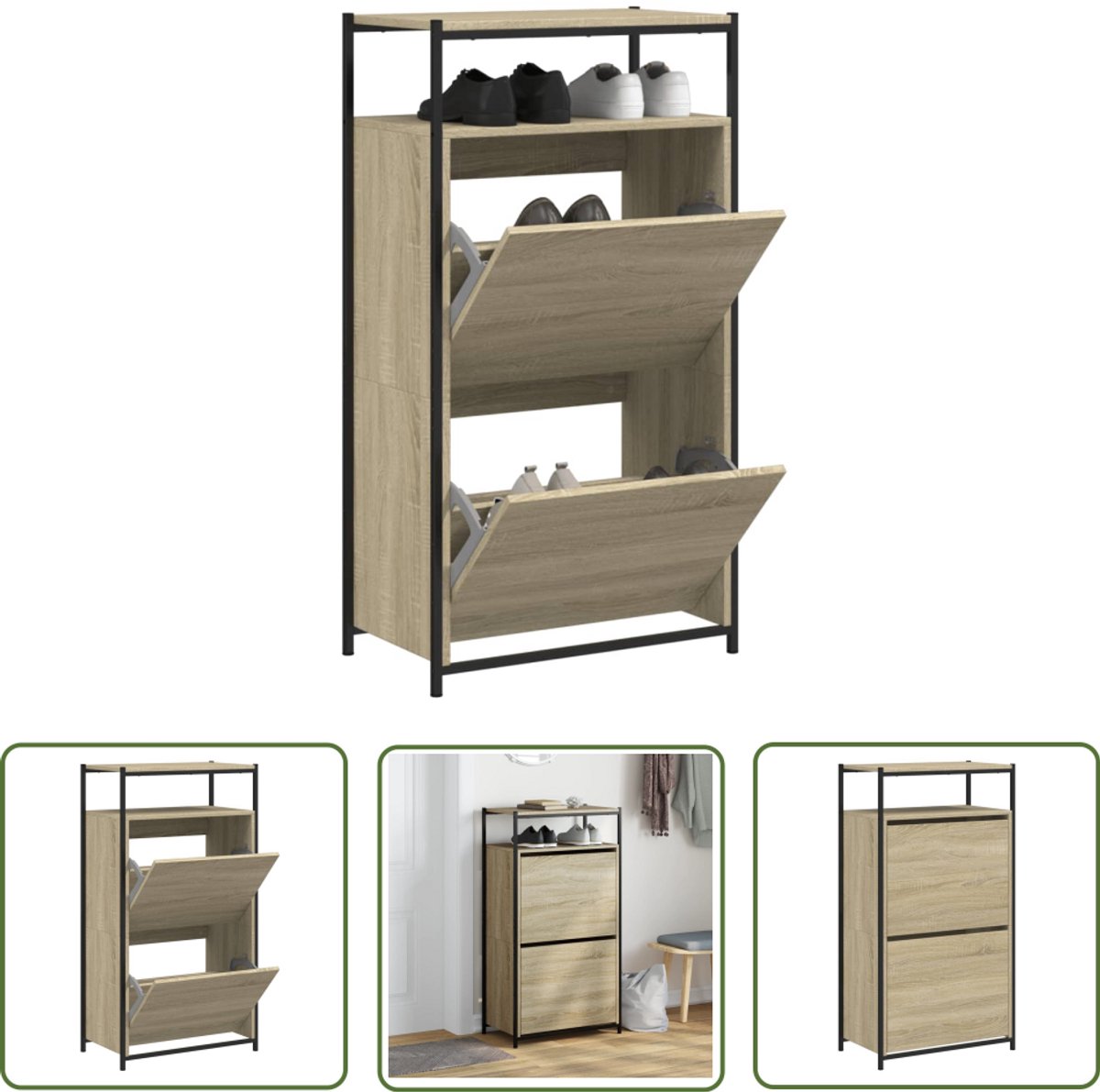 vidaXL Houten Schoenenkast - Schoenenkast - Schoenenkast 60x34x112 cm bewerkt hout sonoma eikenkleurig - Sonoma Eiken - Compact - Schoenen Opbergen (8721194244729)